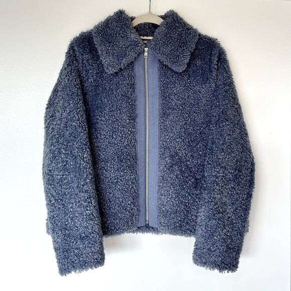 EUC Soia & Kyo Daniela Faux Shearling Teddy Jacket Slate Blue Sz Medium Zip Coat - Picture 3 of 16